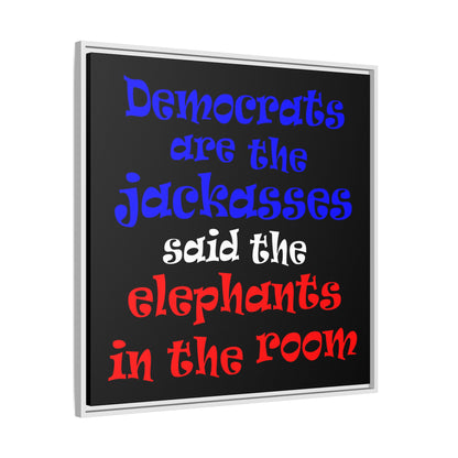 donkeys and elephants - framed canvas art (black)