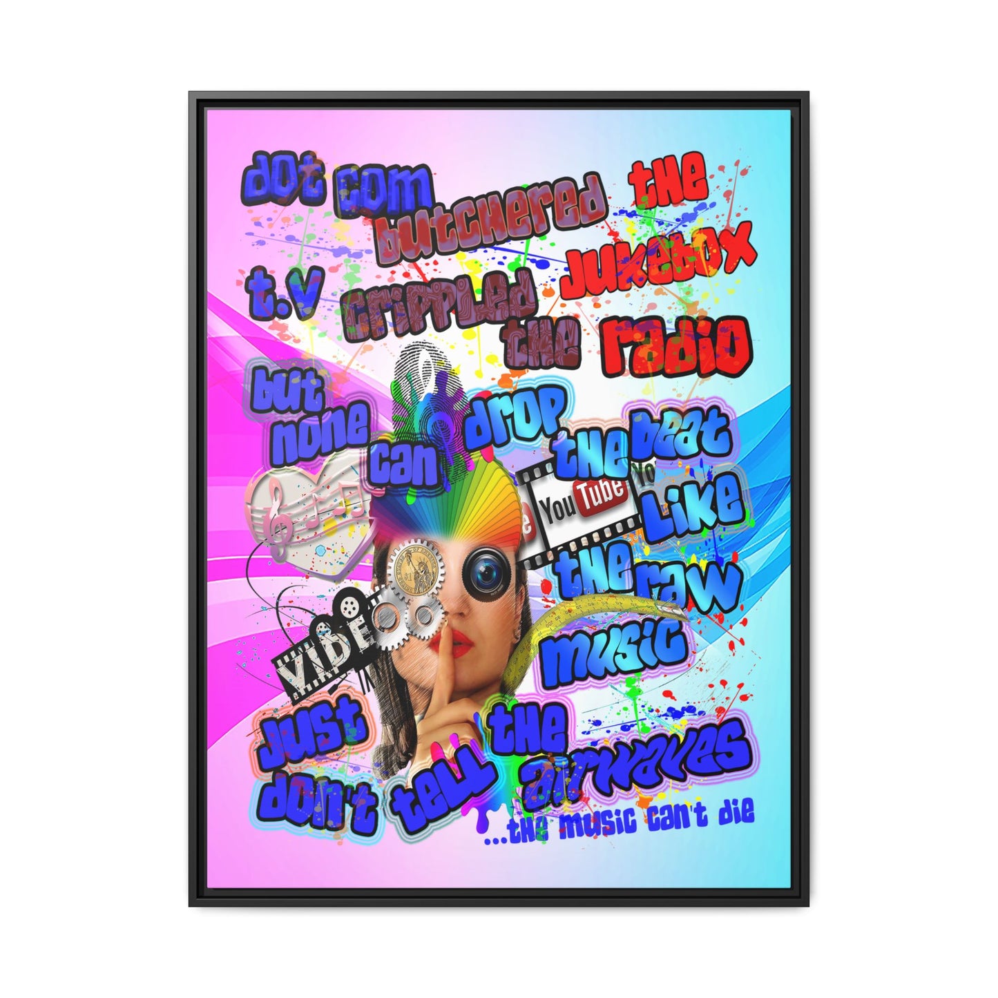 drop the beat - framed canvas art (light blue-pink wave)