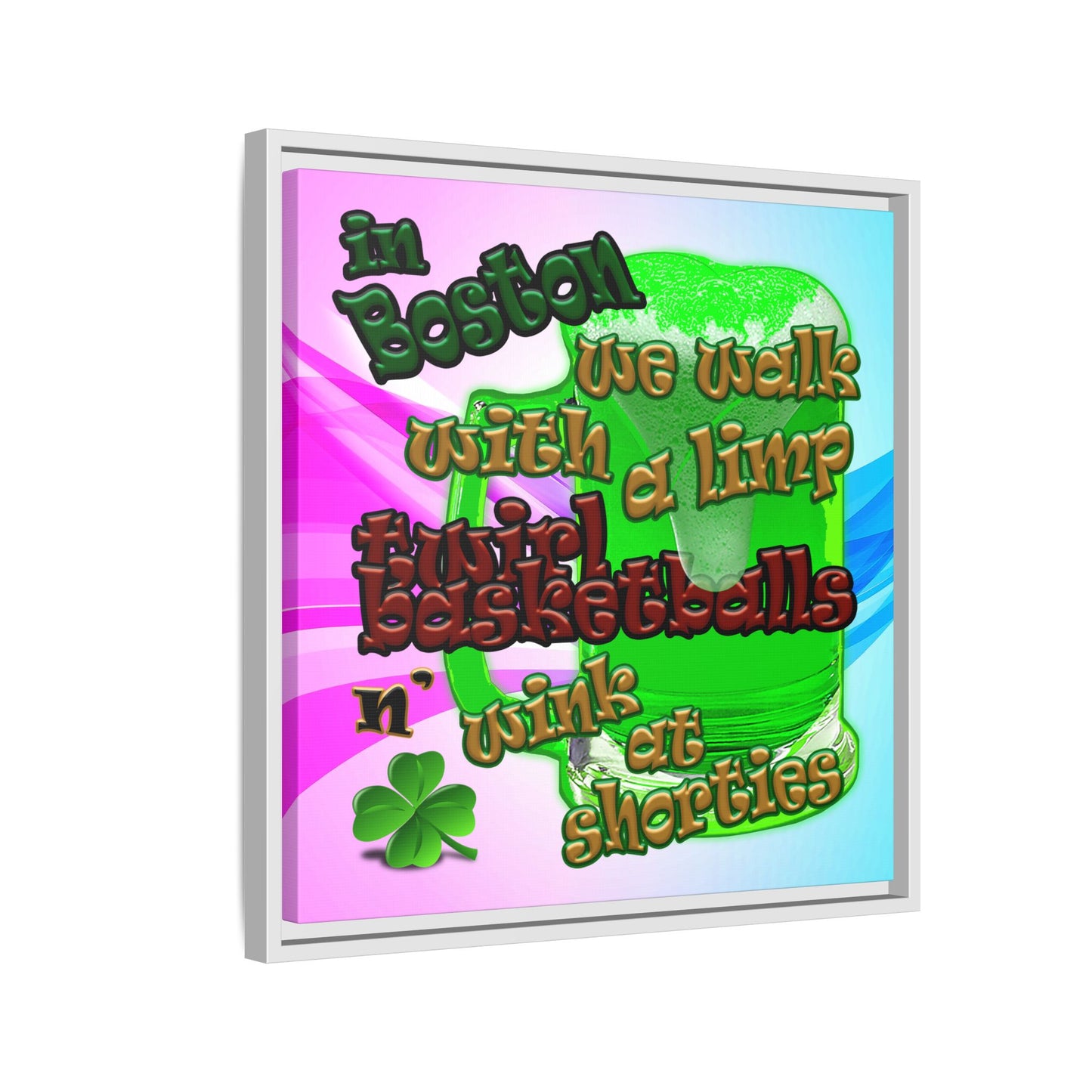 celtics logo - framed canvas art (light blue-pink wave)