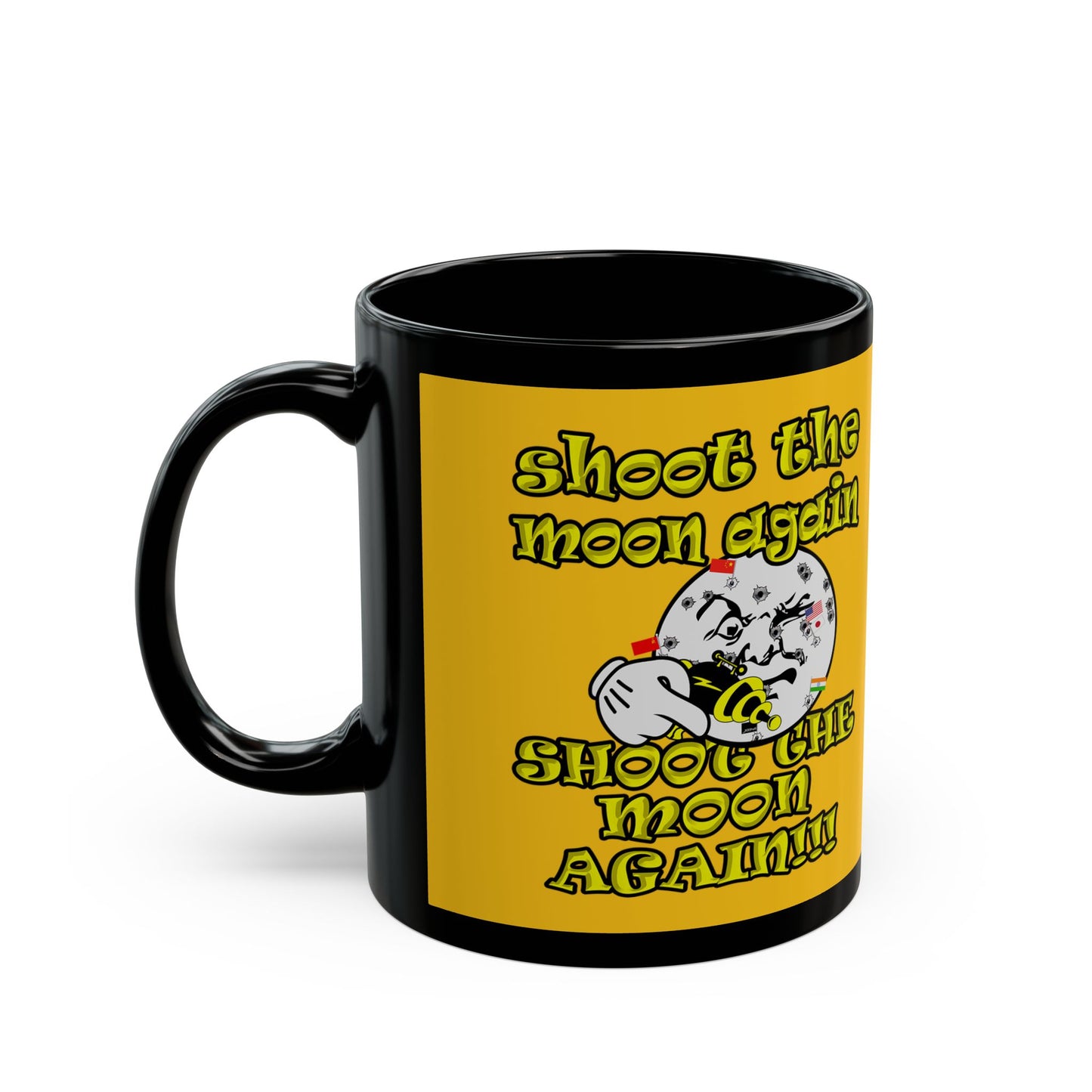 shoot the moon again - Black Mug (yellow)