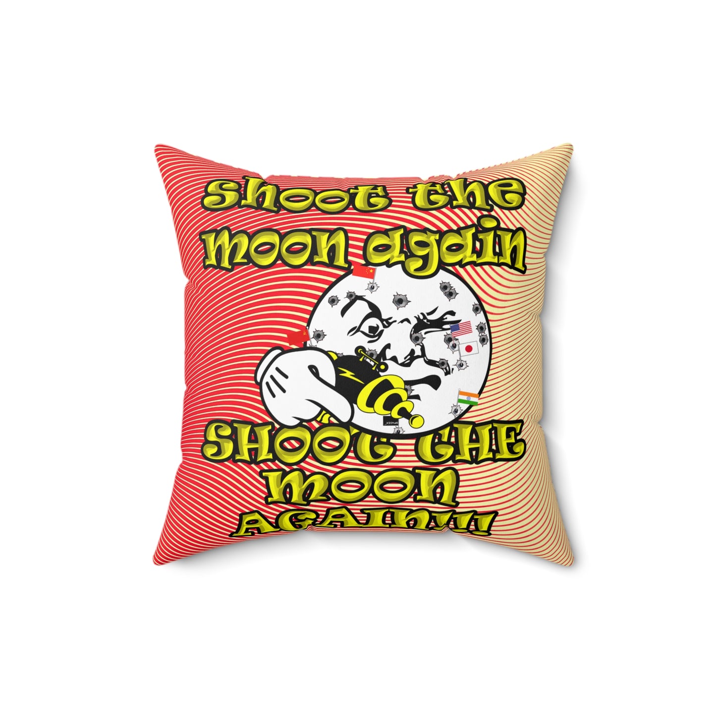 shoot the moon again - Spun Polyester Square Pillow - (yellow-orange wave)
