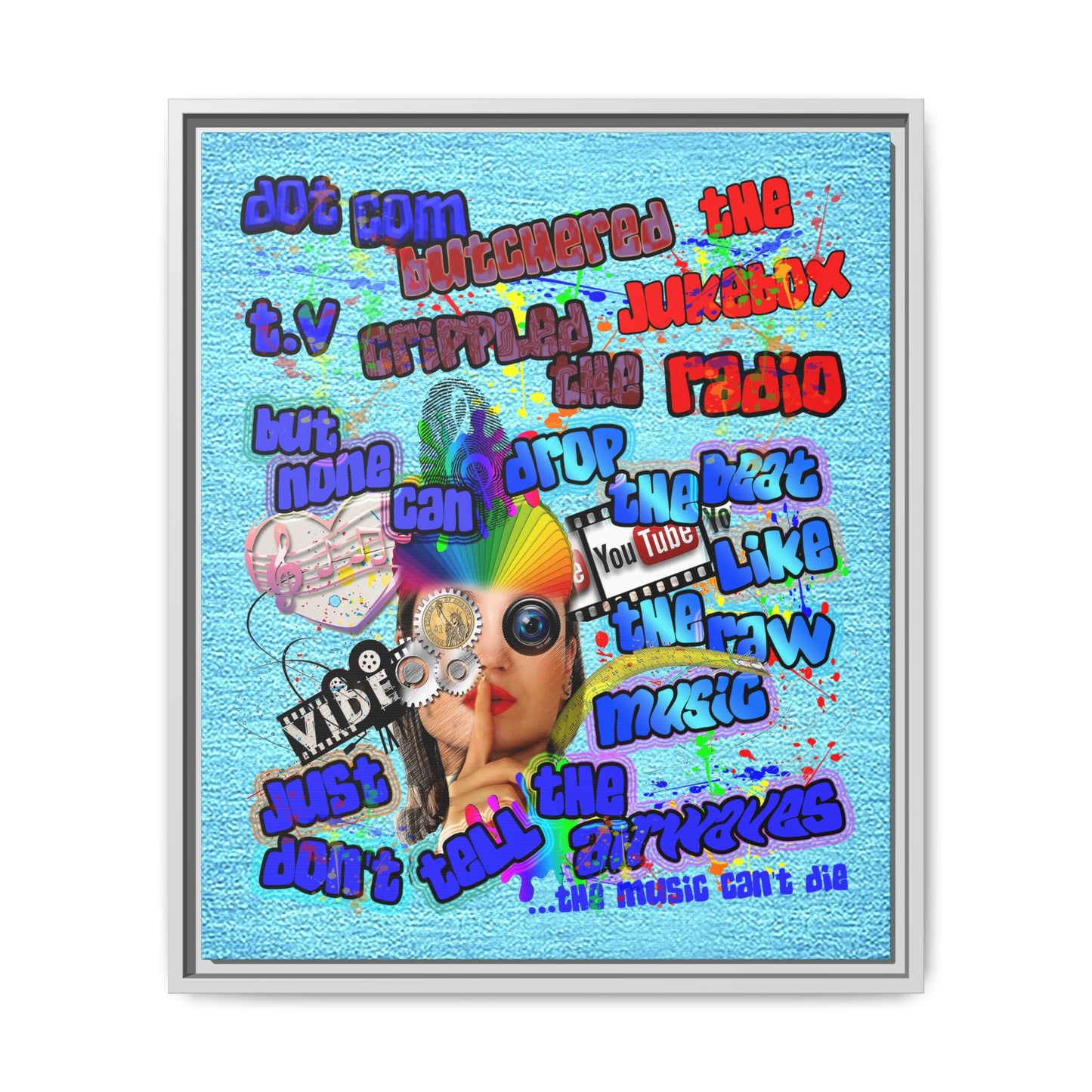 drop the beat - framed canvas art (faded blue)