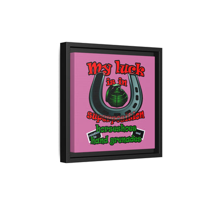 my luck - framed canvas art (light pink)
