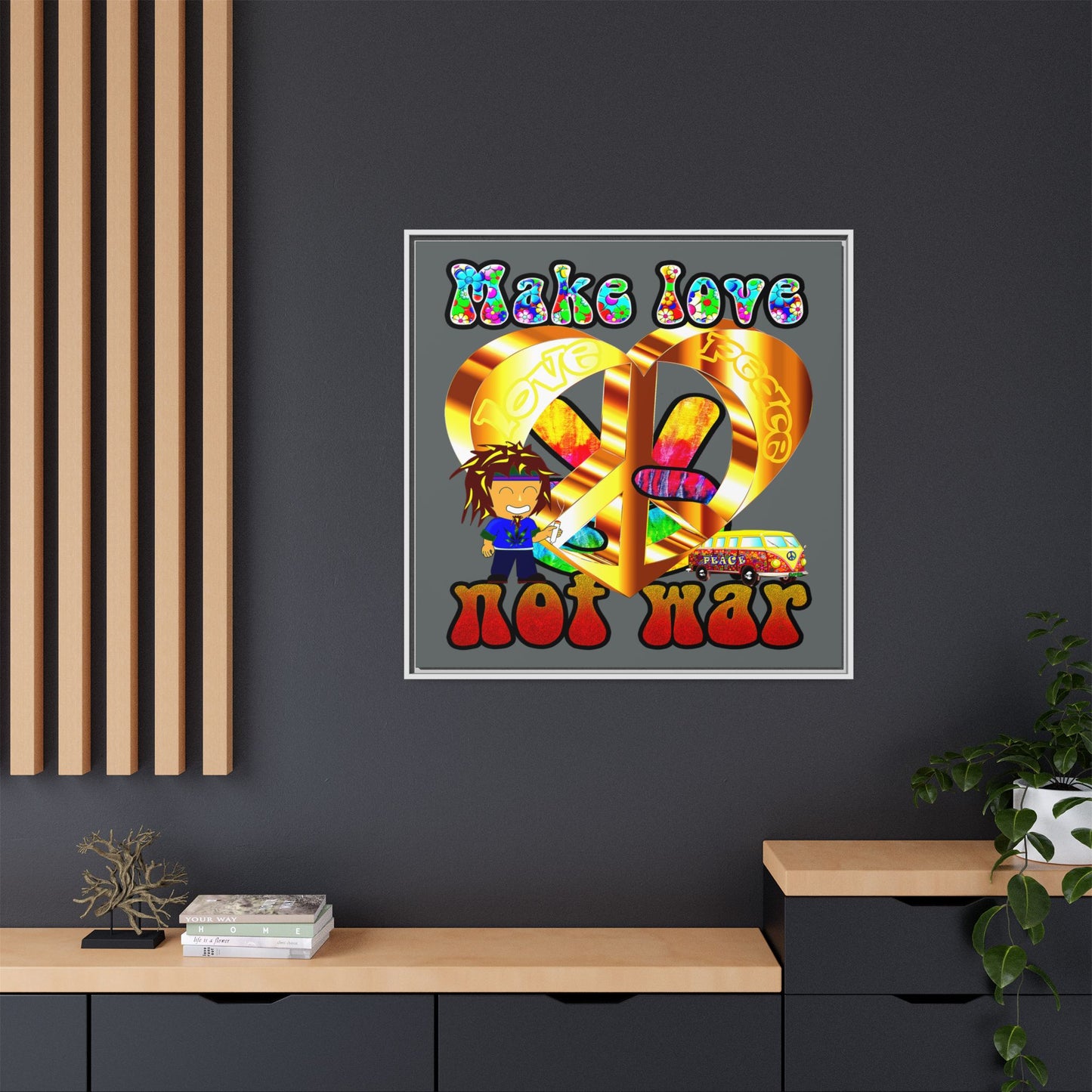 love peace - framed canvas art (dark grey)