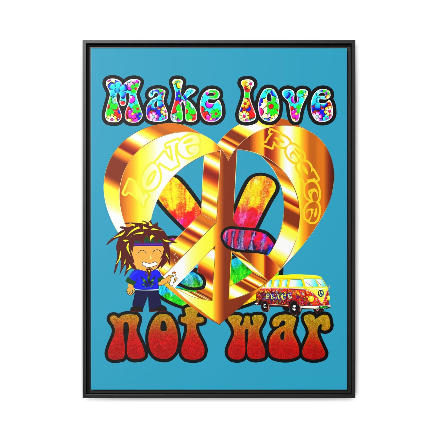 love peace - framed canvas art (turquoise)