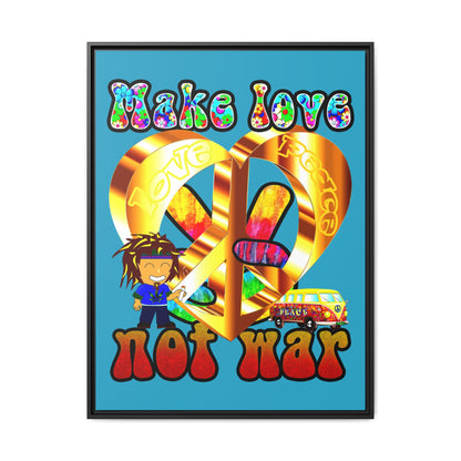 love peace - framed canvas art (turquoise)