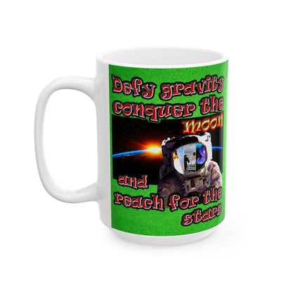 defy conquer reach - White Mug (green turf)