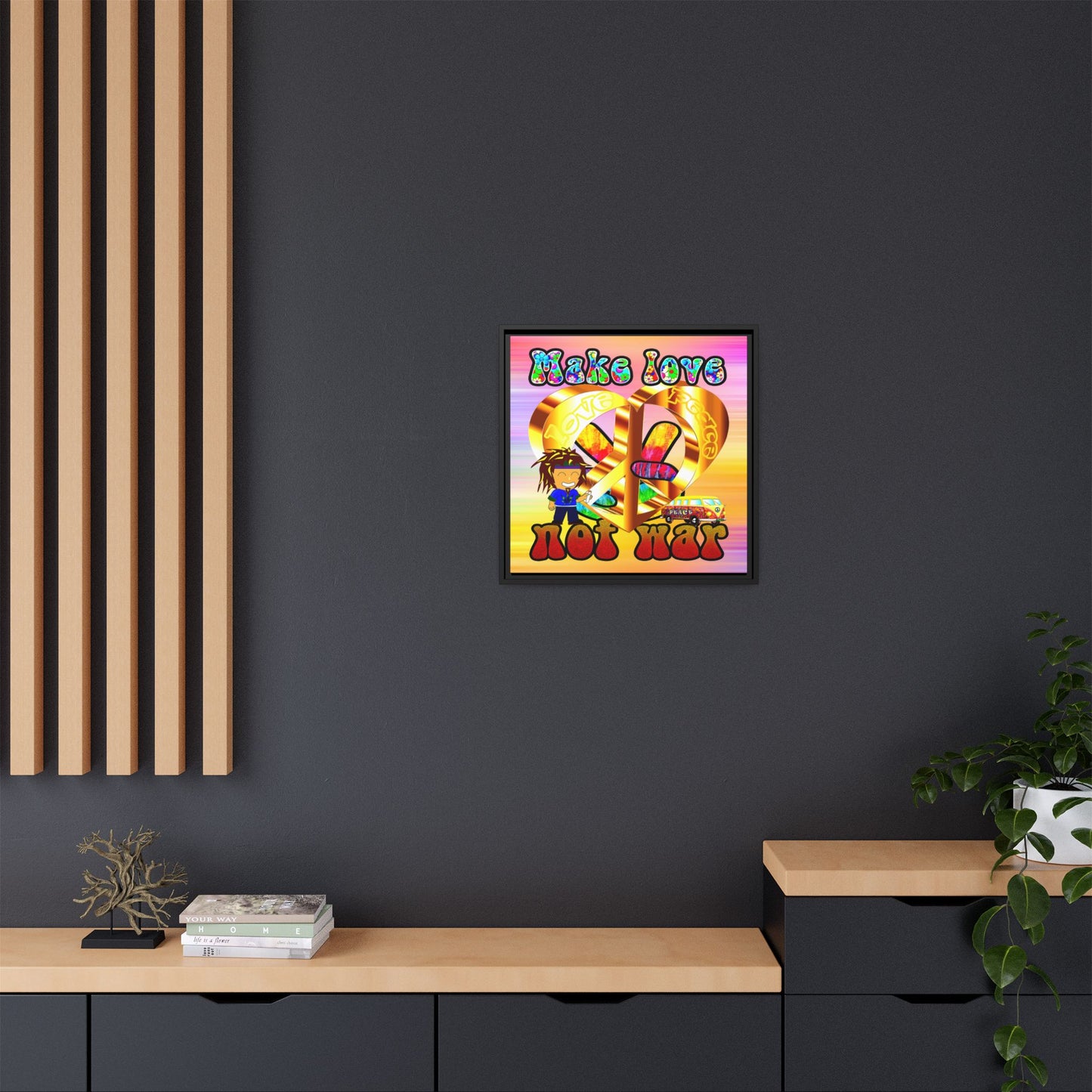love peace - framed canvas art (color blur)