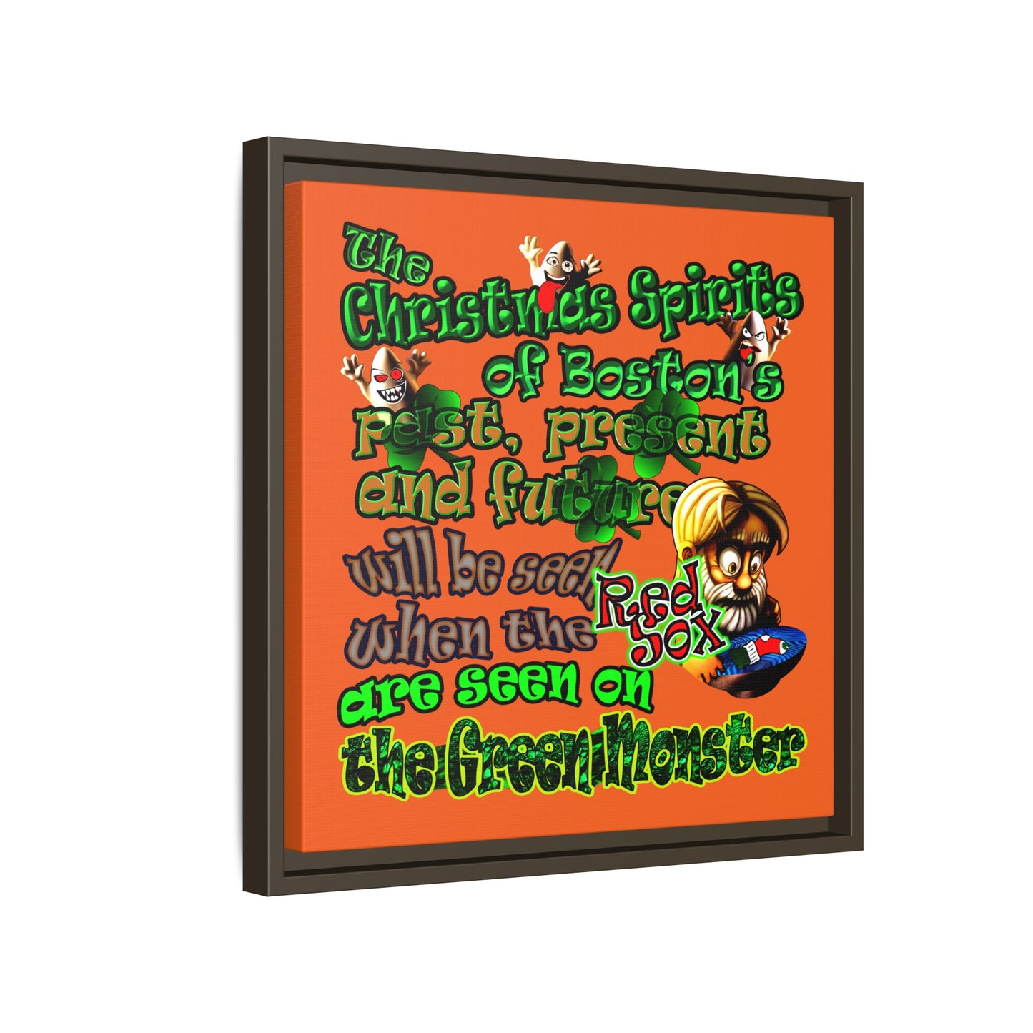 christmas spirits of boston - framed canvas art (orange)