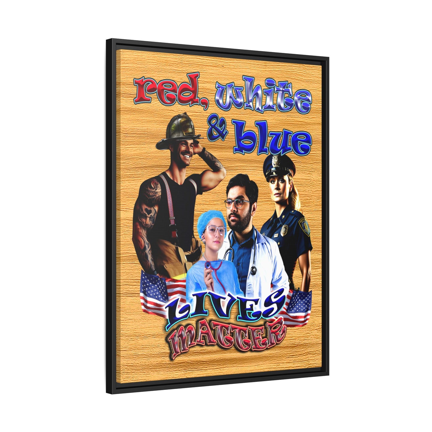 rw&b lives matter - framed canvas art (butterscotch wood finish)