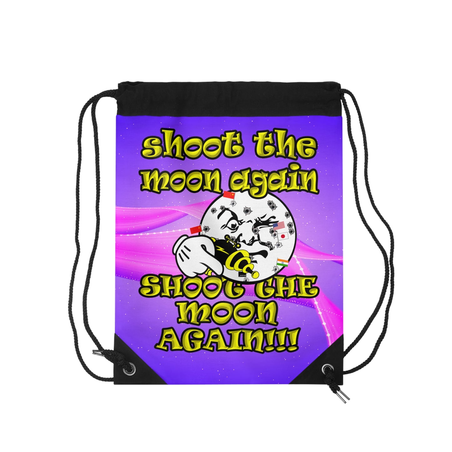 shoot the moon again - Drawstring Bag (purple-pink wave)