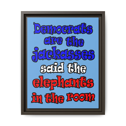 donkeys and elephants - framed canvas art (light blue)