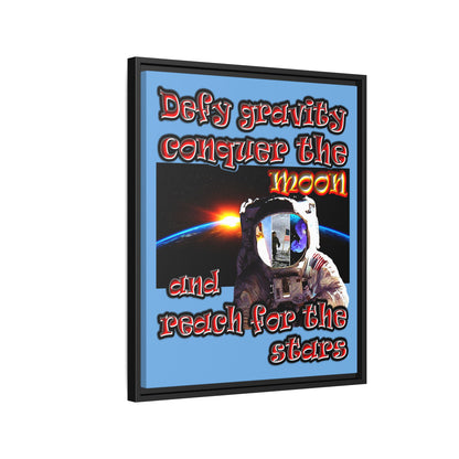 defy conquer reach - framed canvas art (light blue)