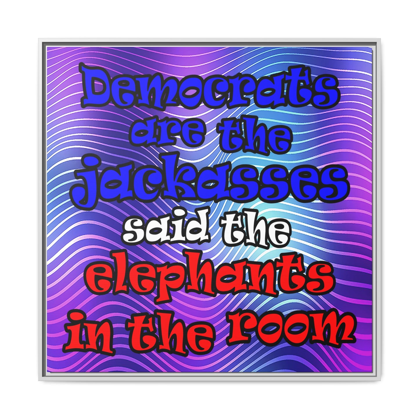 donkeys and elephants - framed canvas art (purple wave)