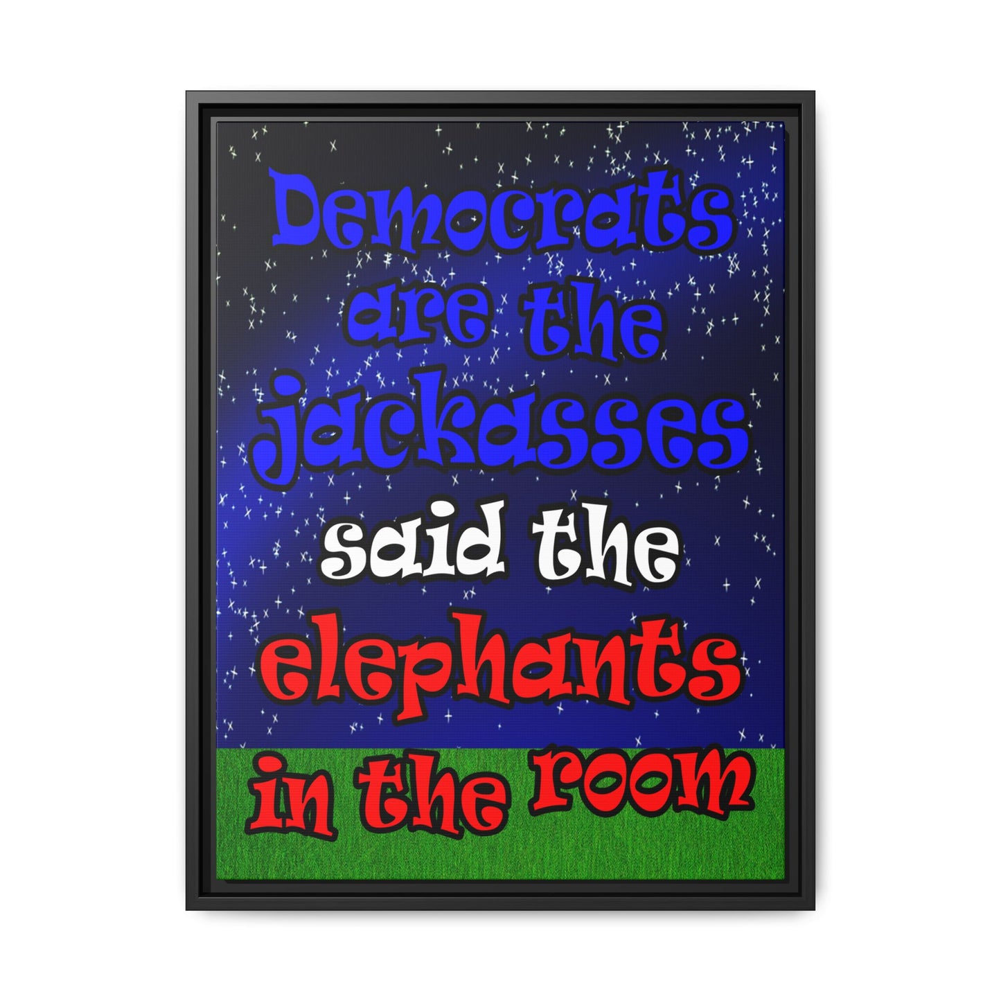 donkeys and elephants - framed canvas art ('snoops' background)