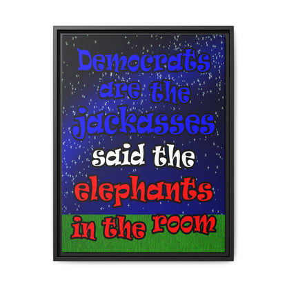 donkeys and elephants - framed canvas art ('snoops' background)