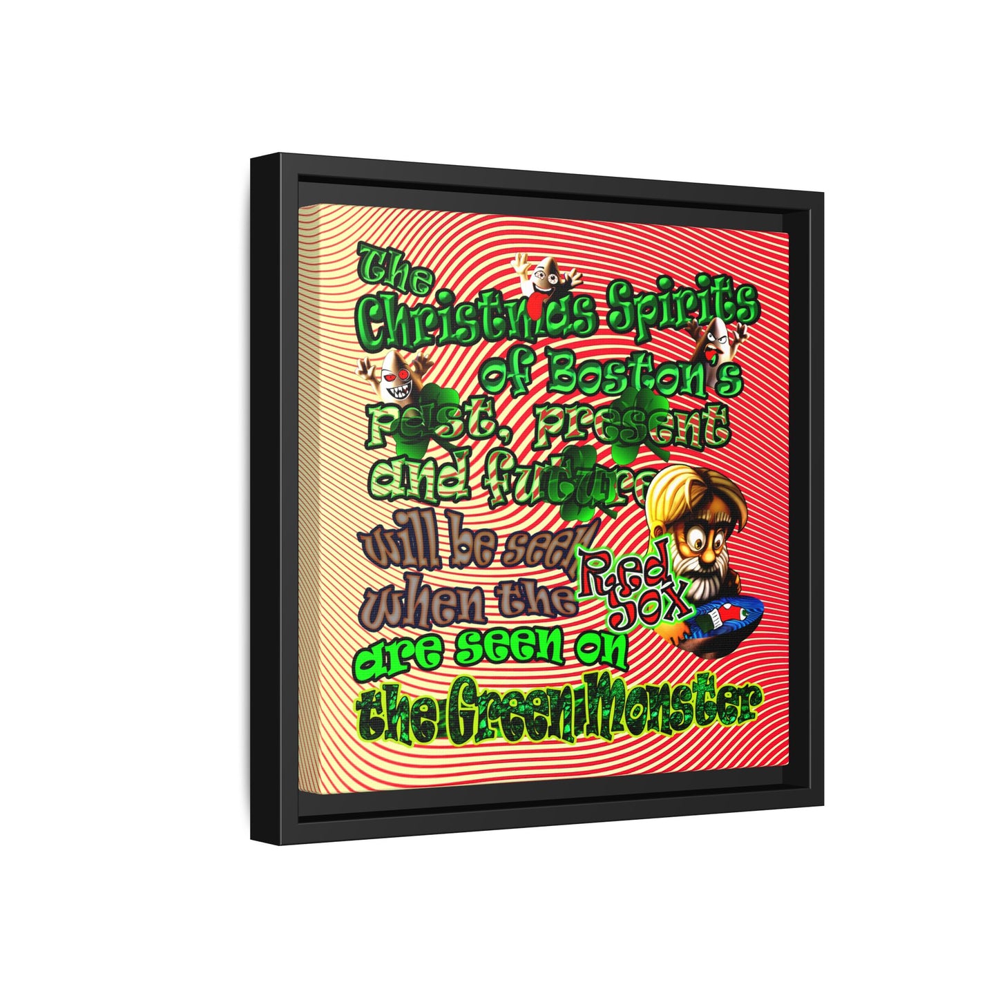christmas spirits of boston - framed canvas art (yellow-orange wave)