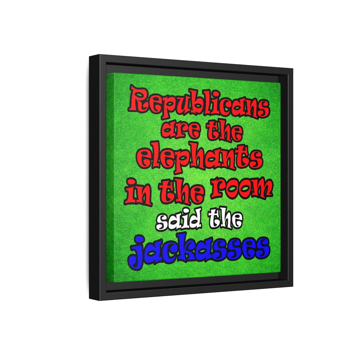 donkeys and elephants - framed canvas art (green turf)
