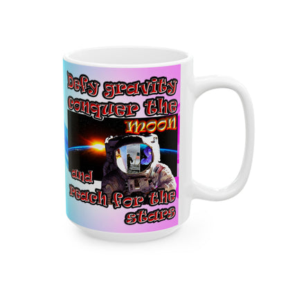 defy conquer reach - White Mug (light blue-pink wave)