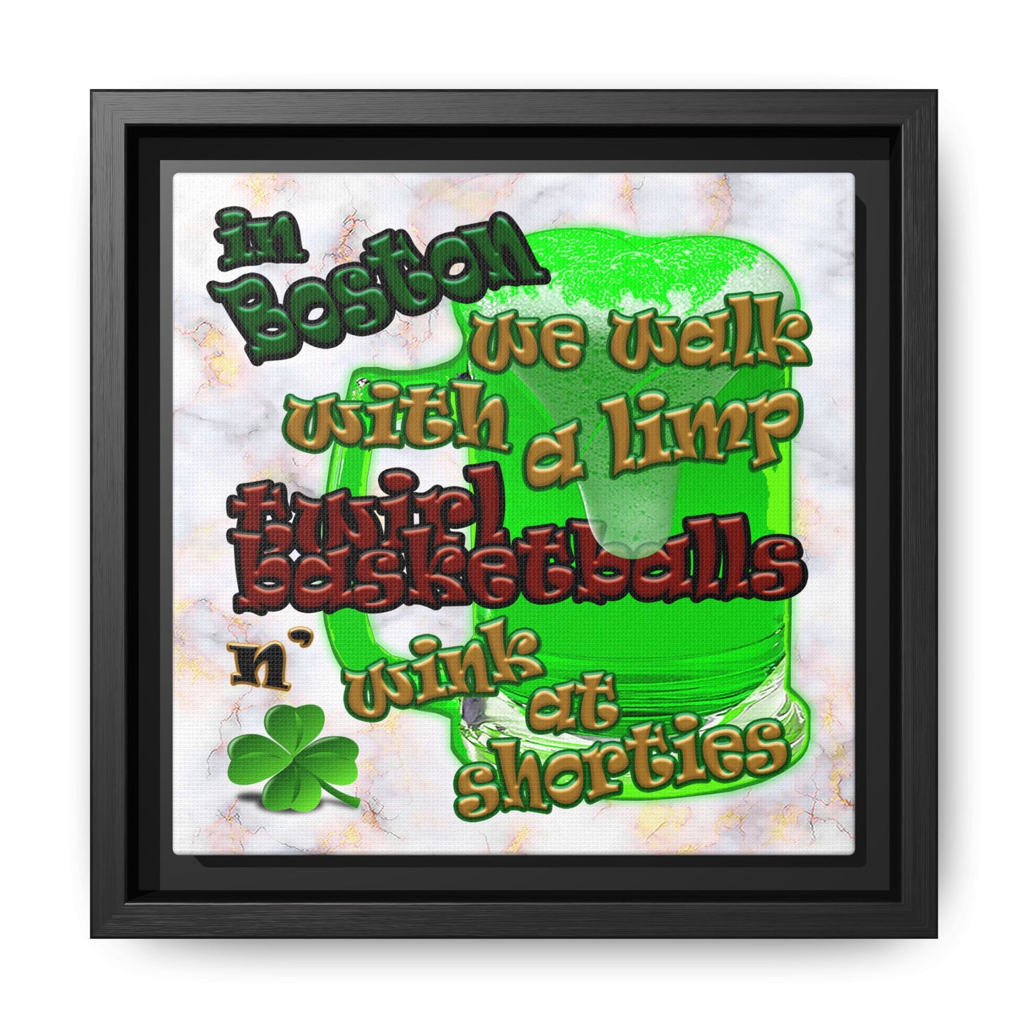 celtics logo - framed canvas art (white marble)