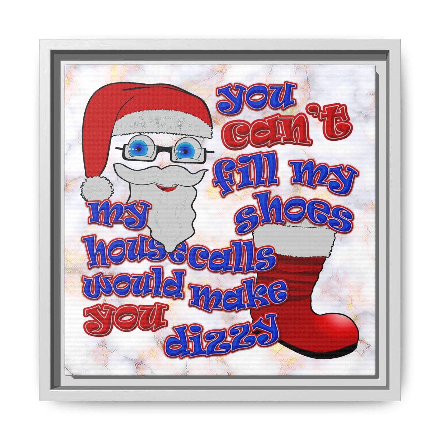 santa's shoes - framed canvas art (white marble)