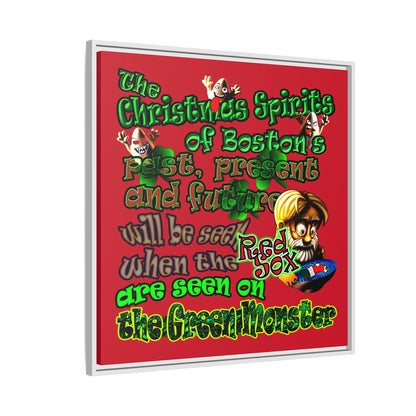 christmas spirits of boston - framed canvas art (dark red)