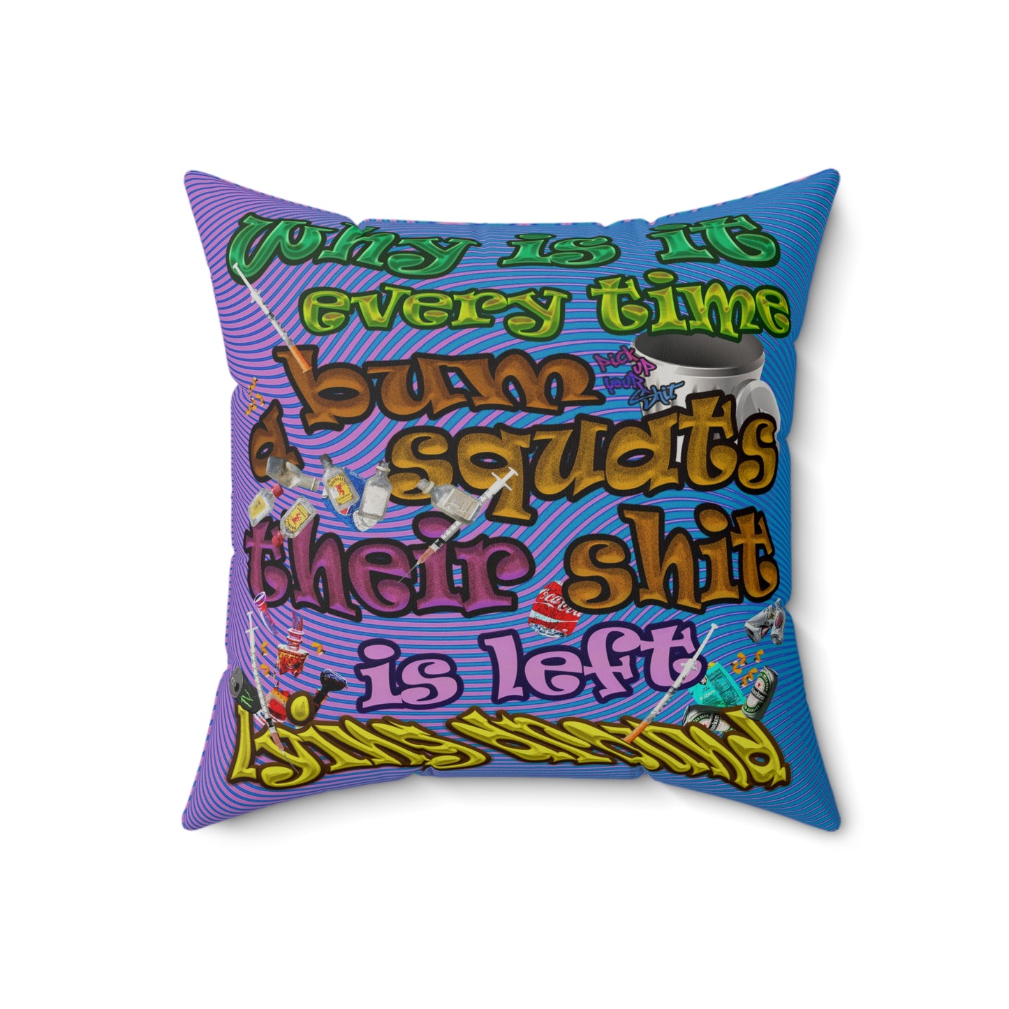 the bum's shit - Faux Suede Square Pillow - (light blue-purple wave)