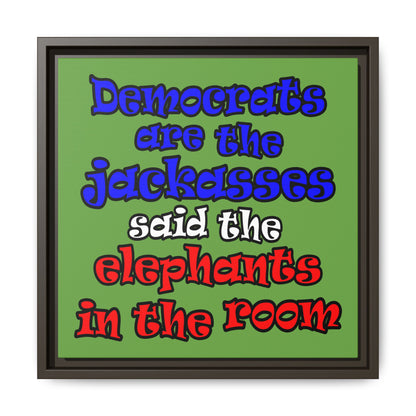 donkeys and elephants - framed canvas art (green)