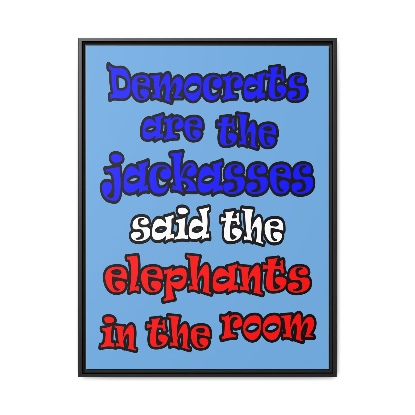 donkeys and elephants - framed canvas art (light blue)