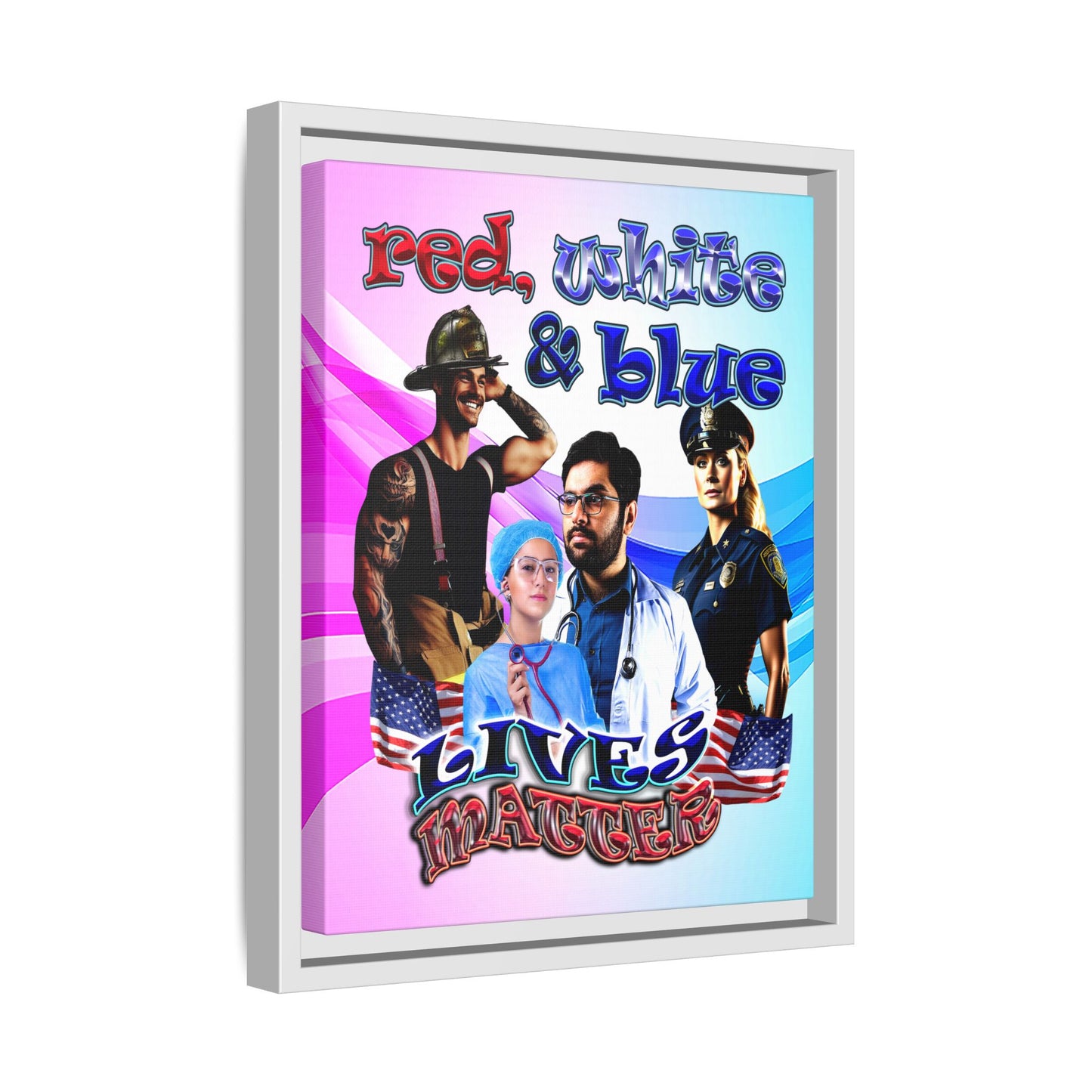 rw&b lives matter - framed canvas art (light blue-pink wave)