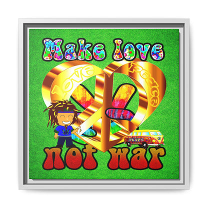 love peace - framed canvas art (green turf)