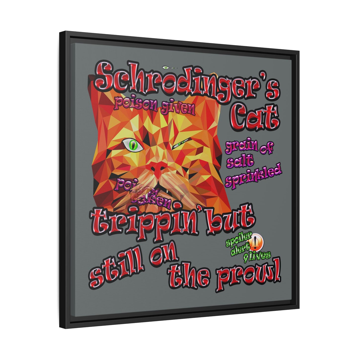 schrodinger's cat - framed canvas art (dark grey)