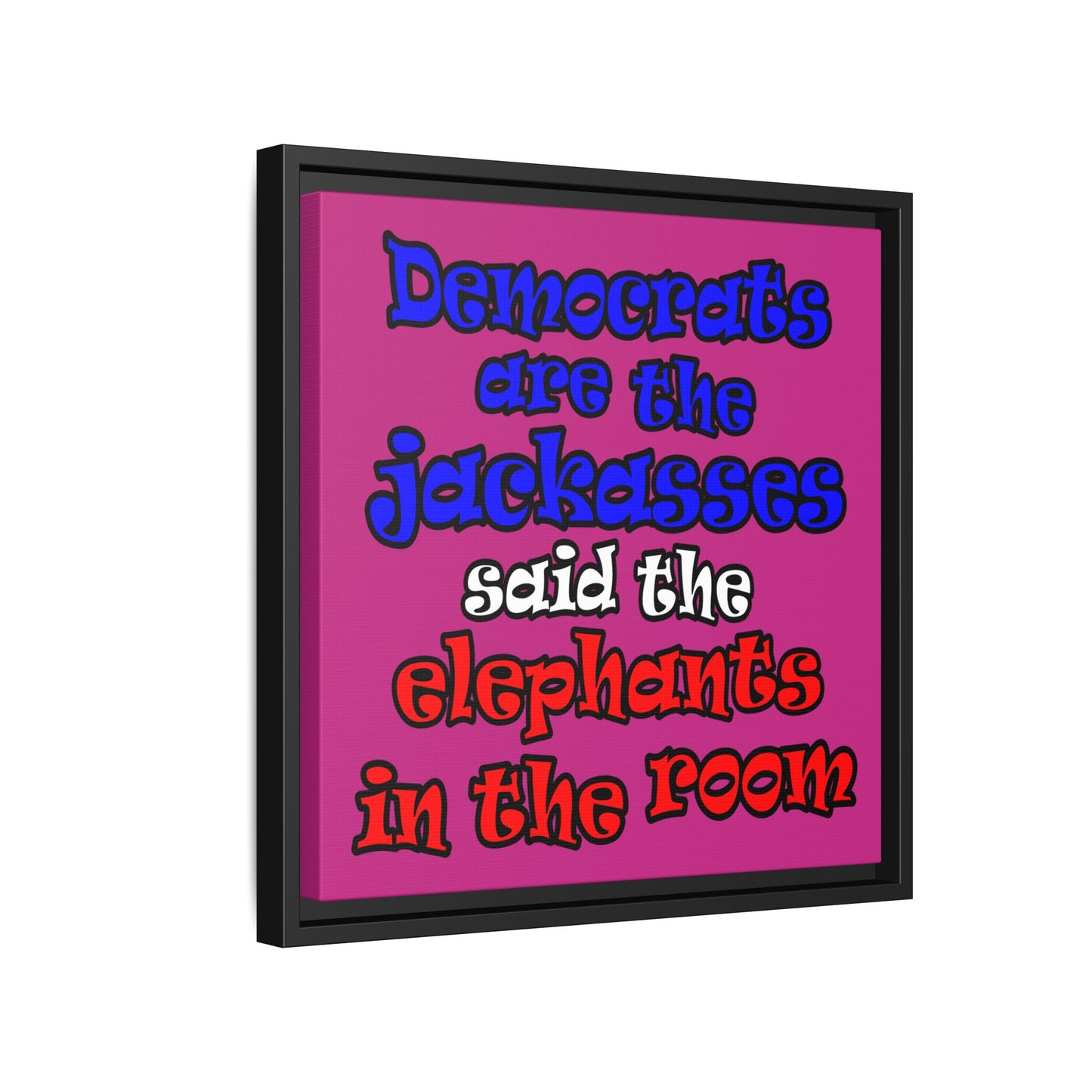 donkeys and elephants - framed canvas art (pink)