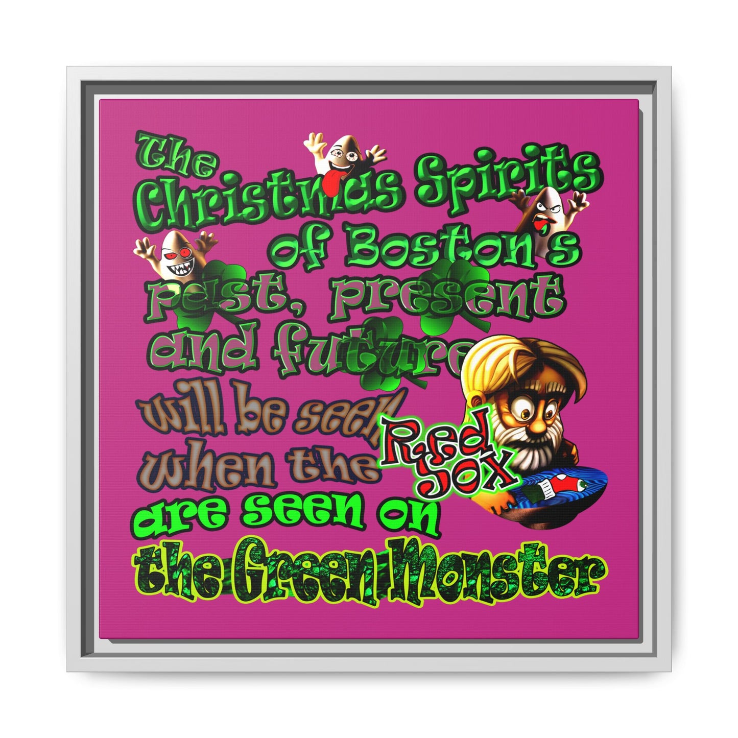 christmas spirits of boston - framed canvas art (pink)