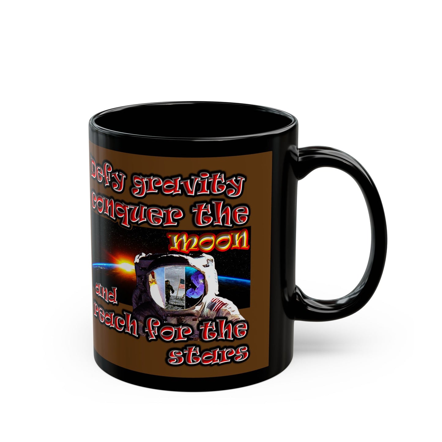 defy conquer reach - Black Mug (brown)