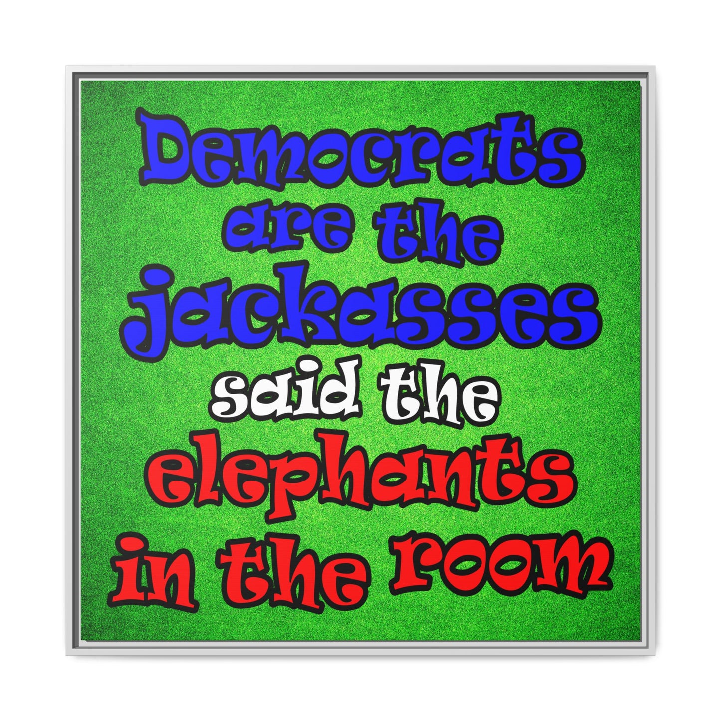 donkeys and elephants - framed canvas art (green turf)