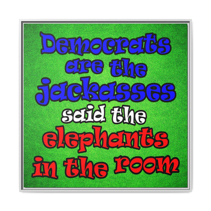 donkeys and elephants - framed canvas art (green turf)