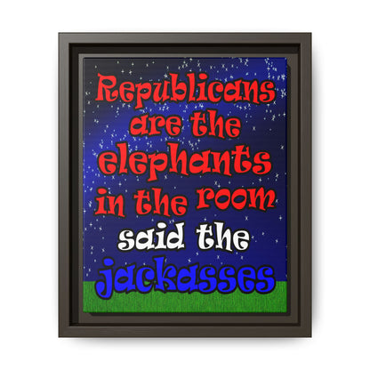 donkeys and elephants - framed canvas art ('snoops' background)