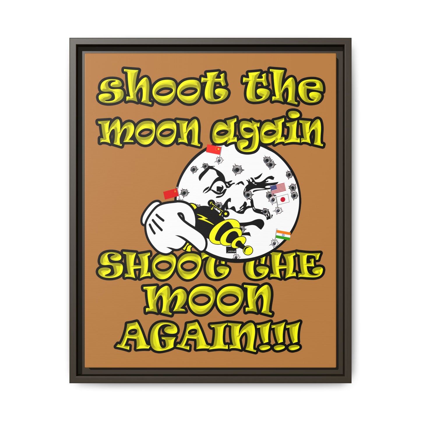 shoot the moon again - framed canvas art (light brown)