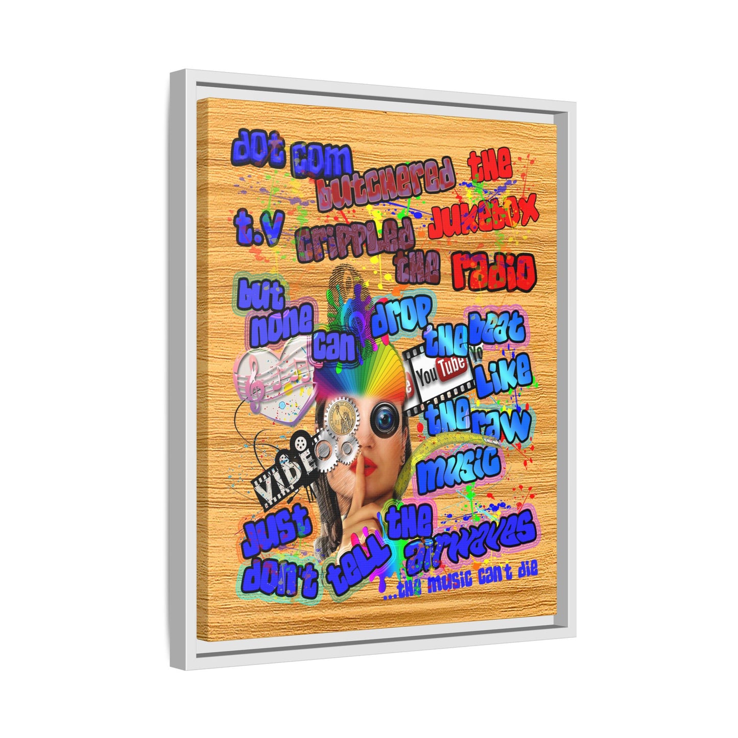 drop the beat - framed canvas art (butterscotch wood finish)