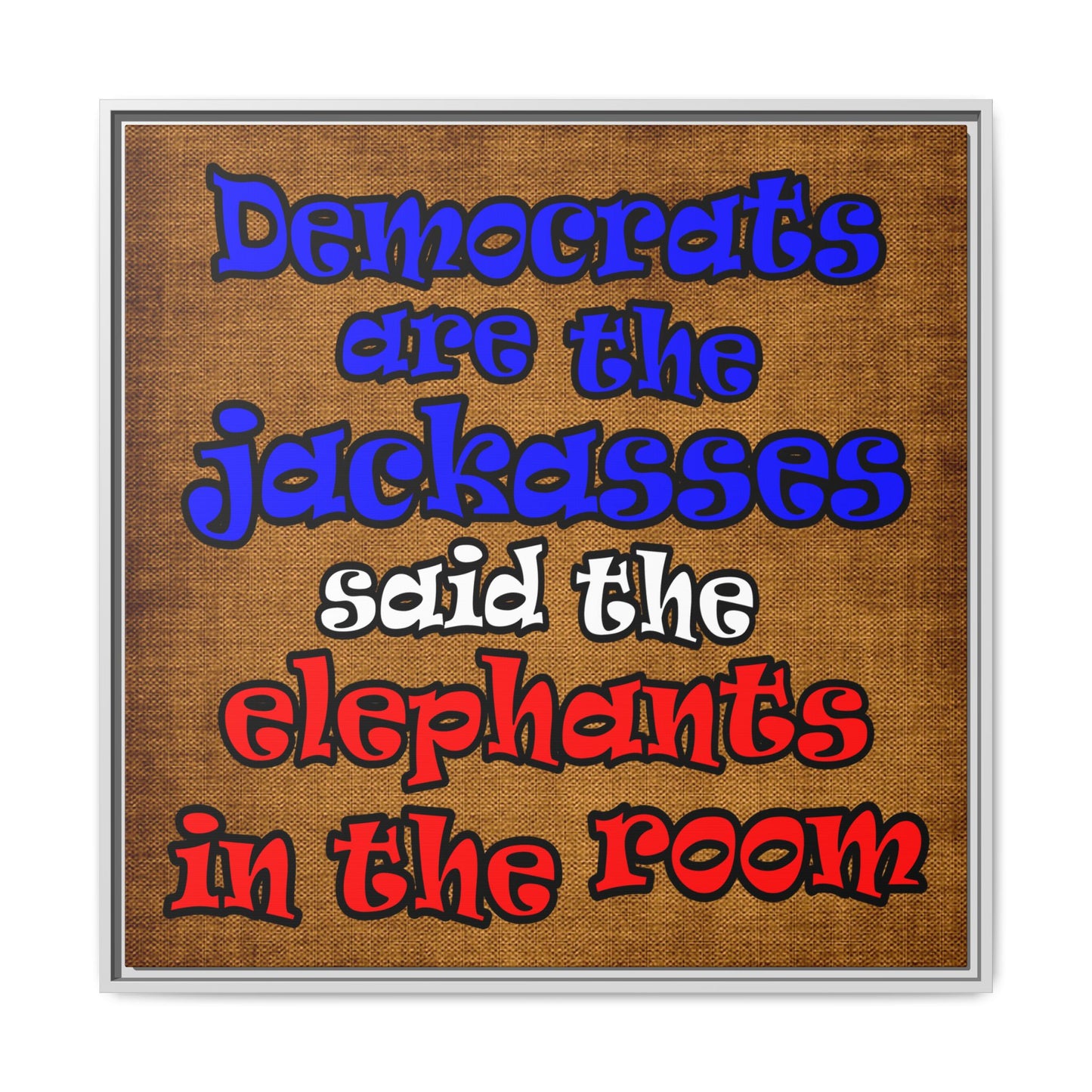 donkeys and elephants - framed canvas art (brown papyrus)