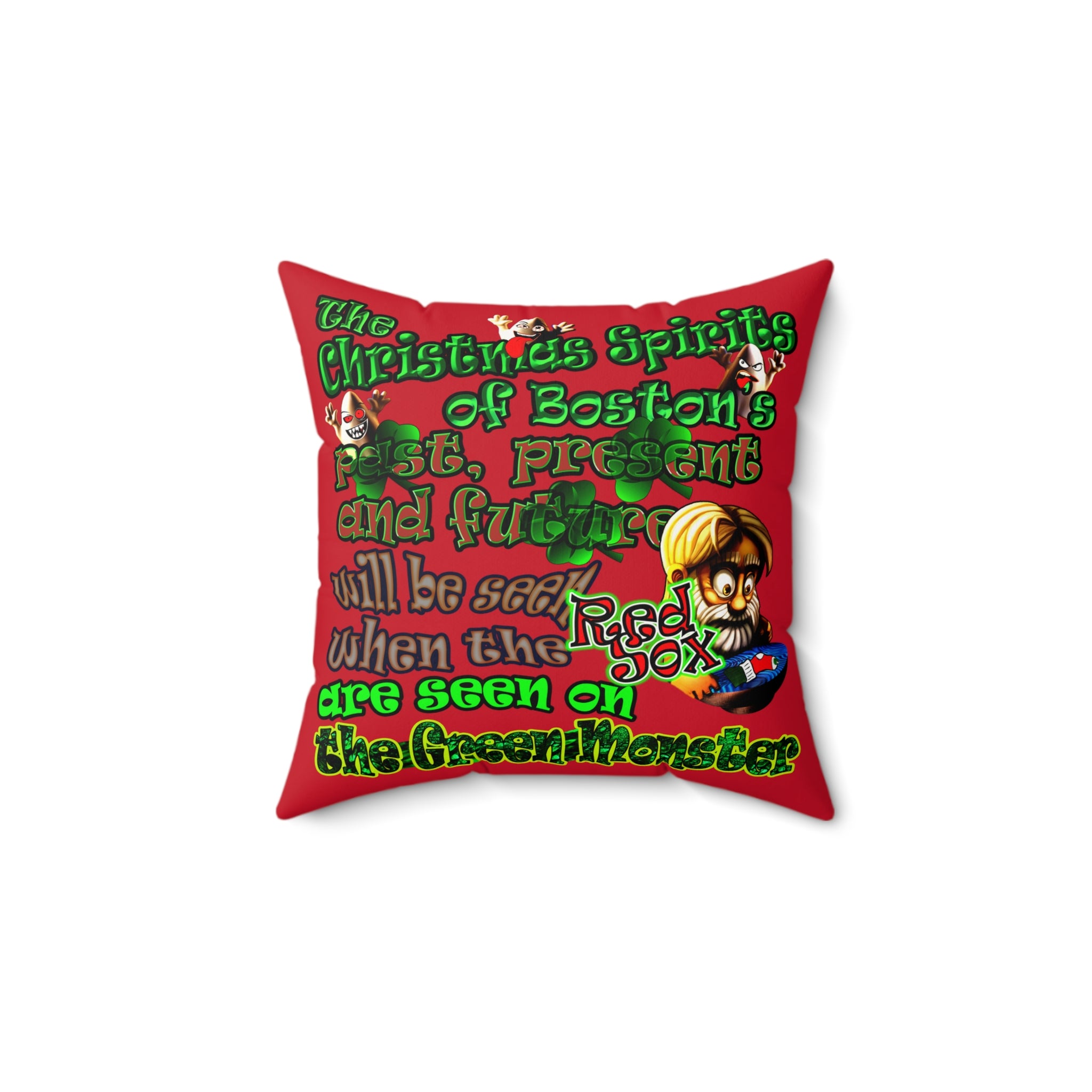 christmas spirits of boston - Faux Suede Square Pillow - (dark red)