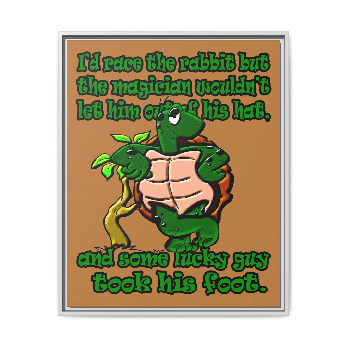 turtle race - framed canvas art (light brown)