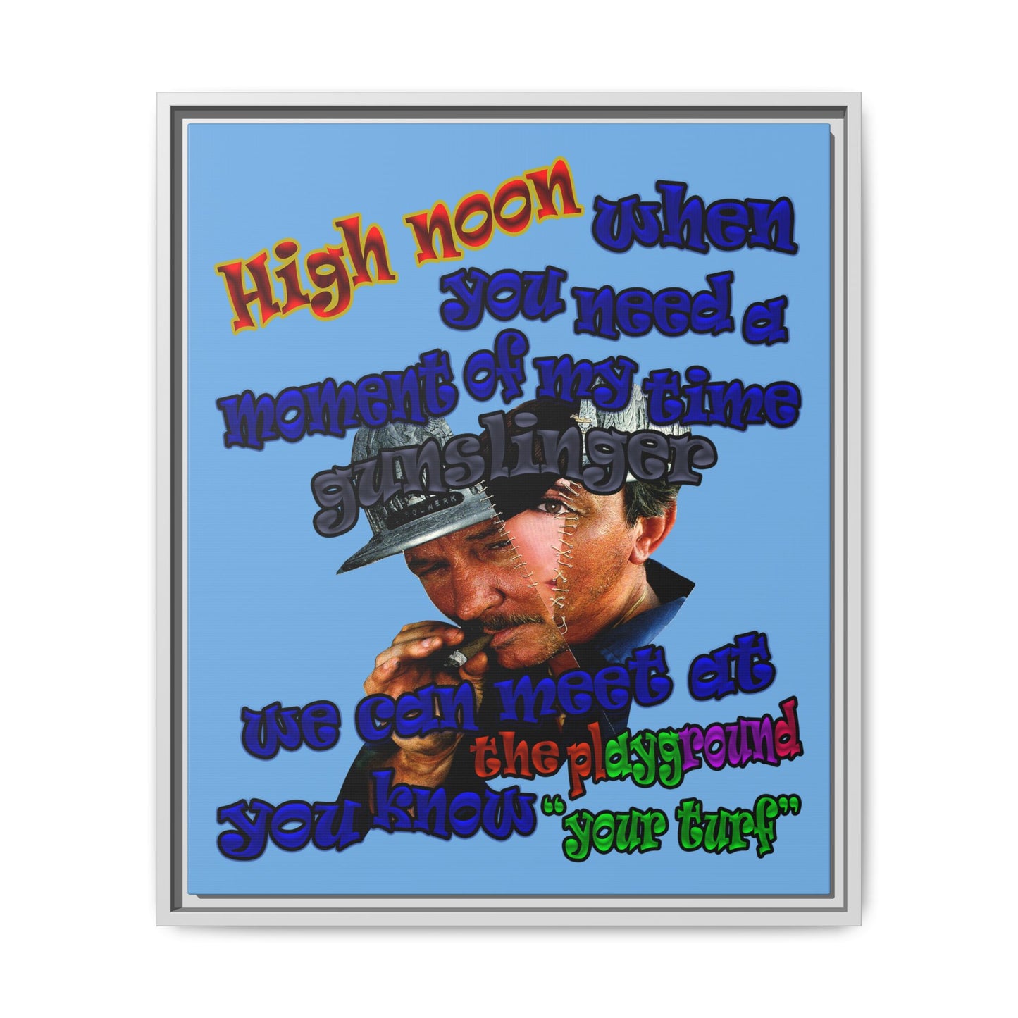 high noon - framed canvas art (light blue)