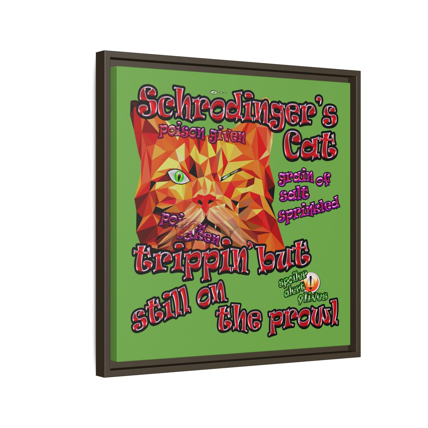schrodinger's cat - framed canvas art (green)