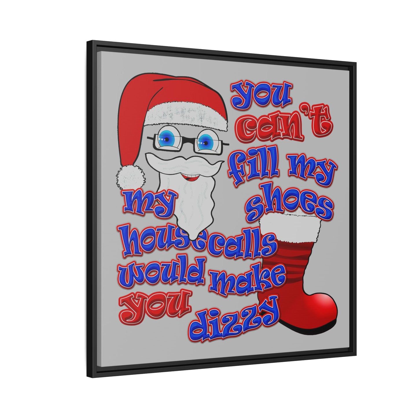 santa's shoes - framed canvas art (light grey)
