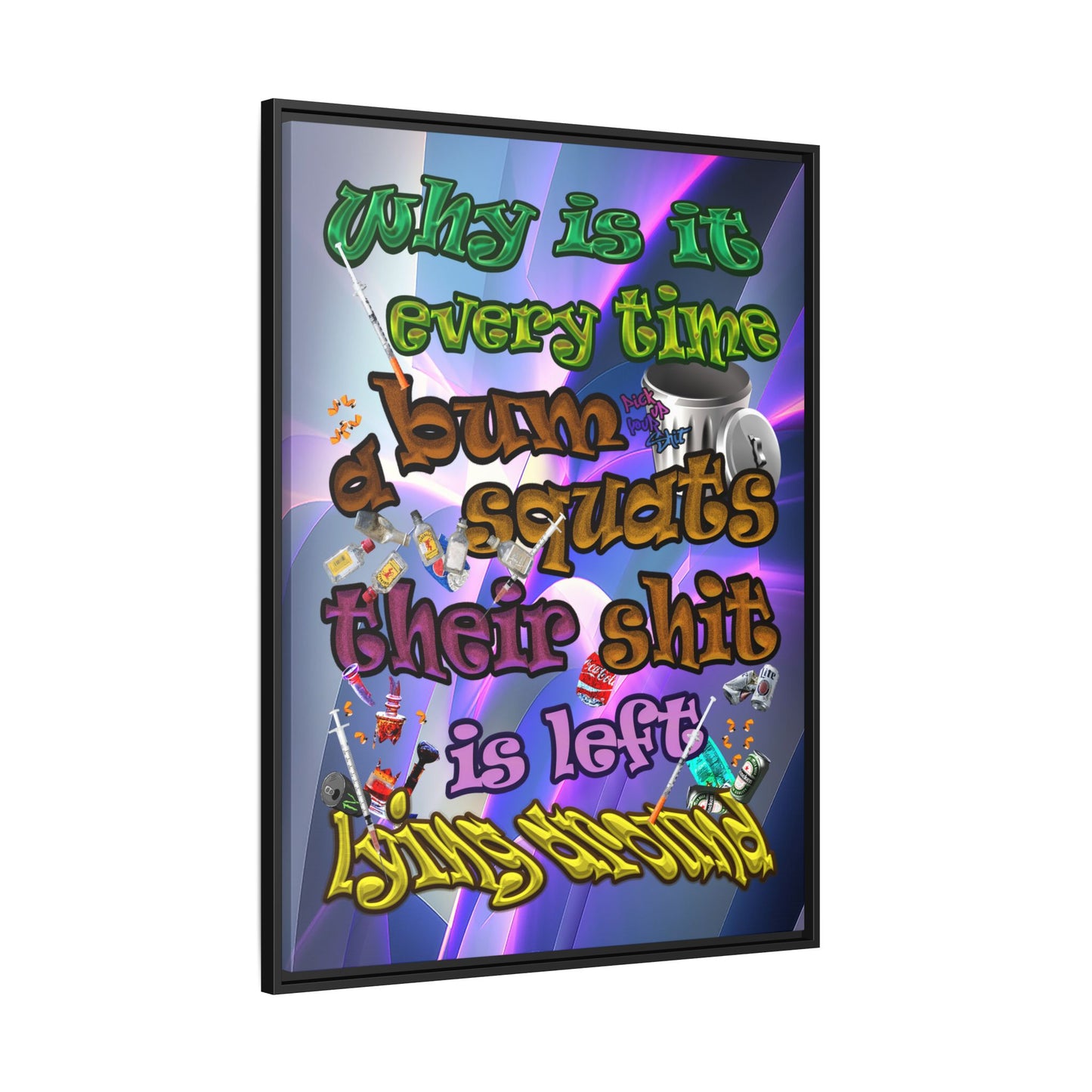 the bum's shit - framed canvas art (grey-pink wave)