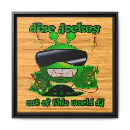 disc jockey - framed canvas art (butterscotch wood finish)