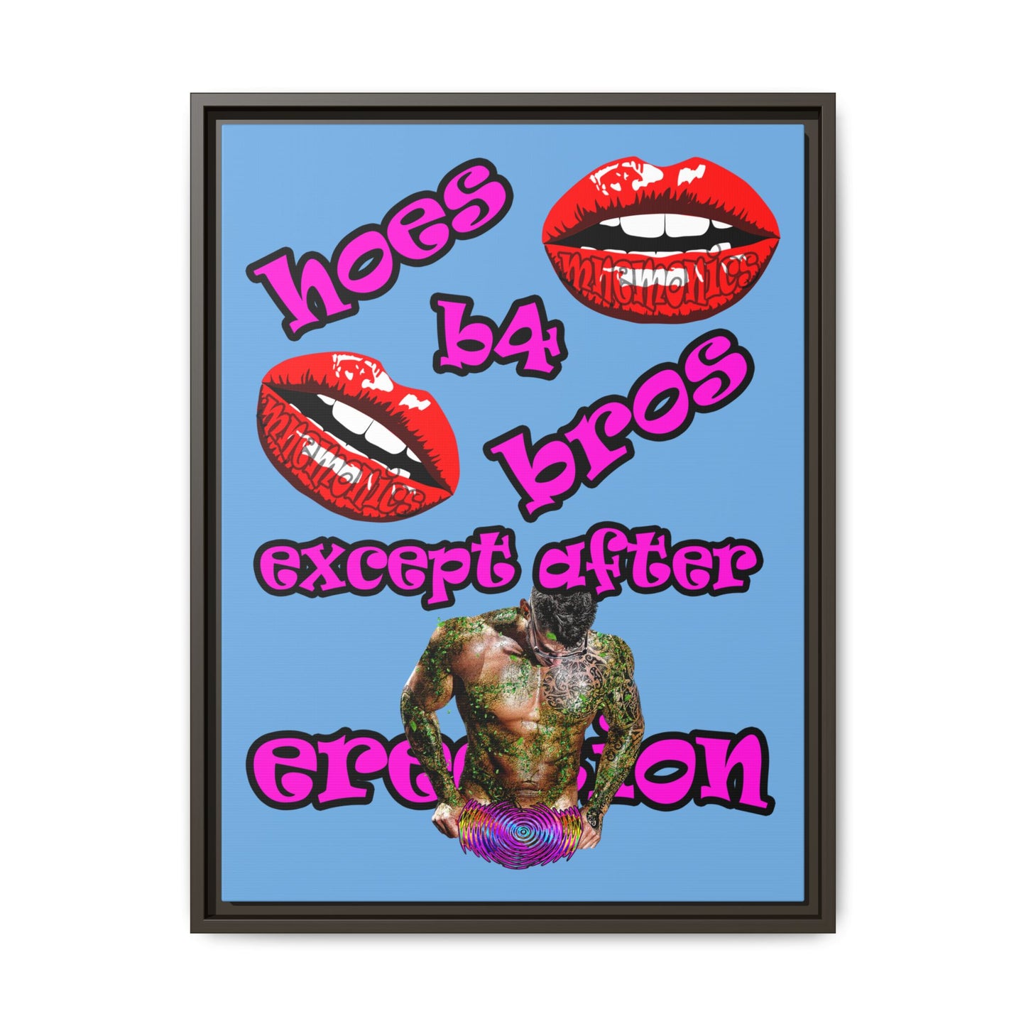hoes b4 bros - framed canvas art (light blue)