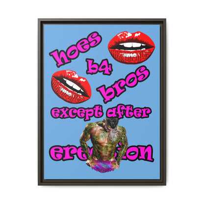 hoes b4 bros - framed canvas art (light blue)